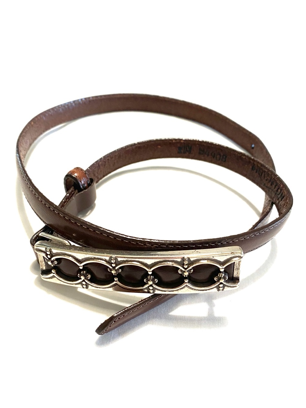 Brighton Brown Leather Belt Silver Buckle Scalloped Patina Detail Women’s M/L 32